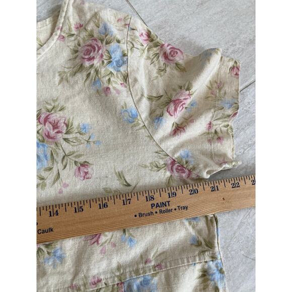 Vintage TY Original Wear Midi Dress Petite Large Linen Floral Cream Retro Y2K PL - Picture 9 of 13